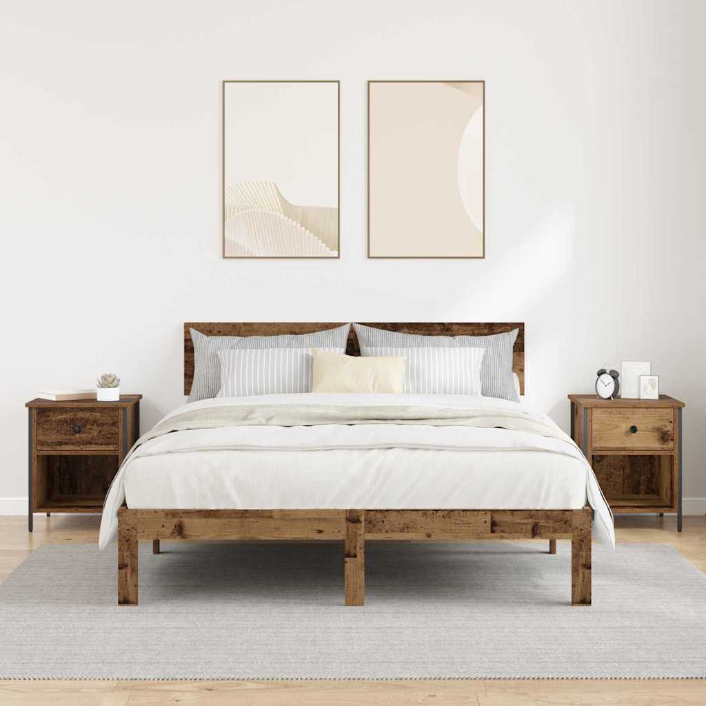 Nachtkastje met lade 2 pcs Oudhout 40 x 42 x 50 cm Bewerkt hout is nu te koop bij PeponiXL, paradijselijk wonen!
