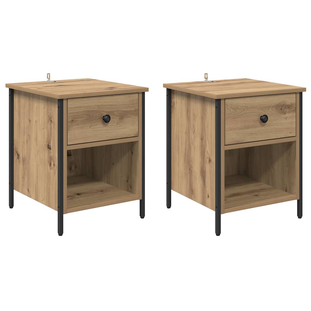 Nachtkastje 2 pcs Artisan Eiken 40 x 42 x 50 cm Bewerkt hout is nu te koop bij PeponiXL, paradijselijk wonen!