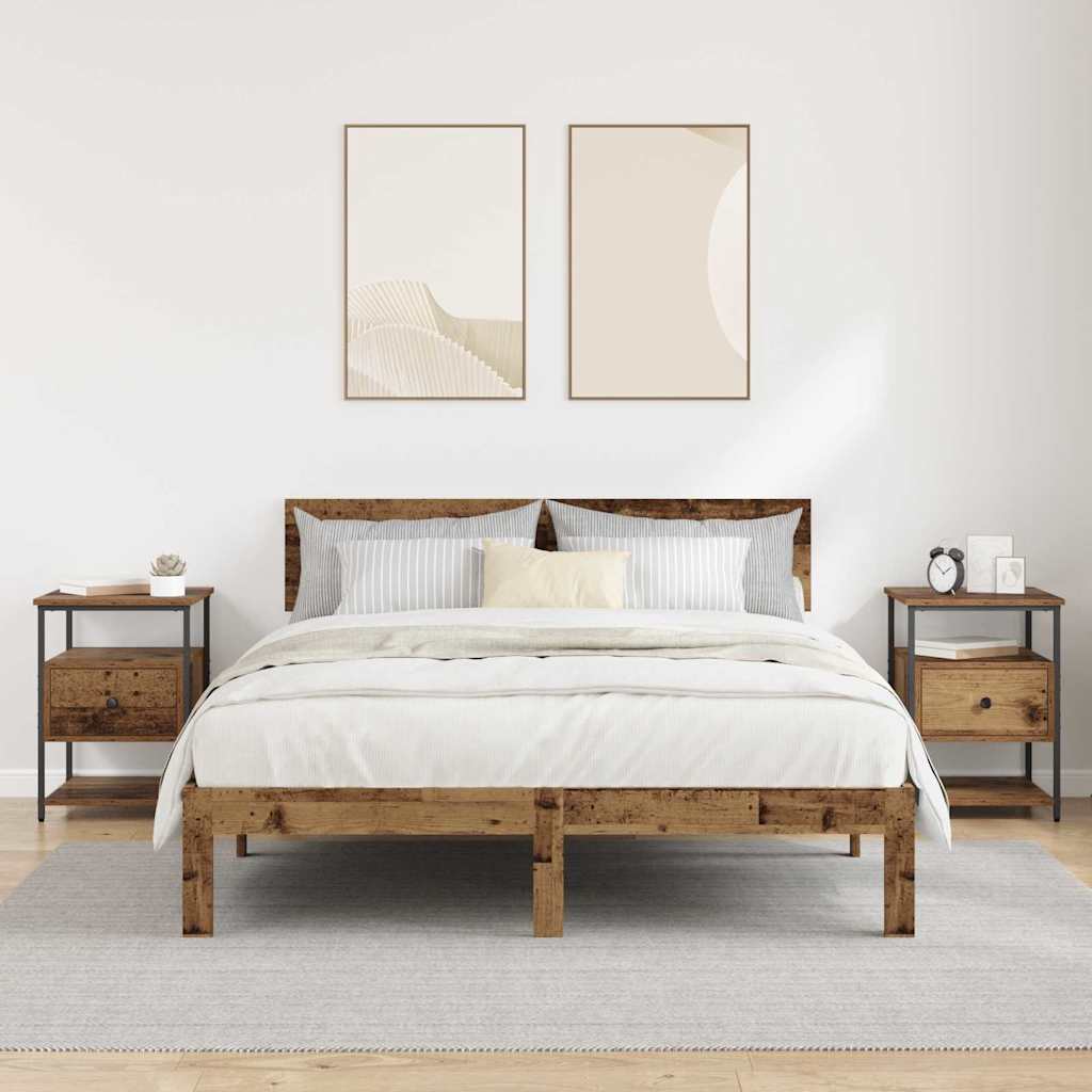 Nachtkastje met lade 2 pcs Oudhout 40 x 42 x 56 cm Bewerkt hout is nu te koop bij PeponiXL, paradijselijk wonen!