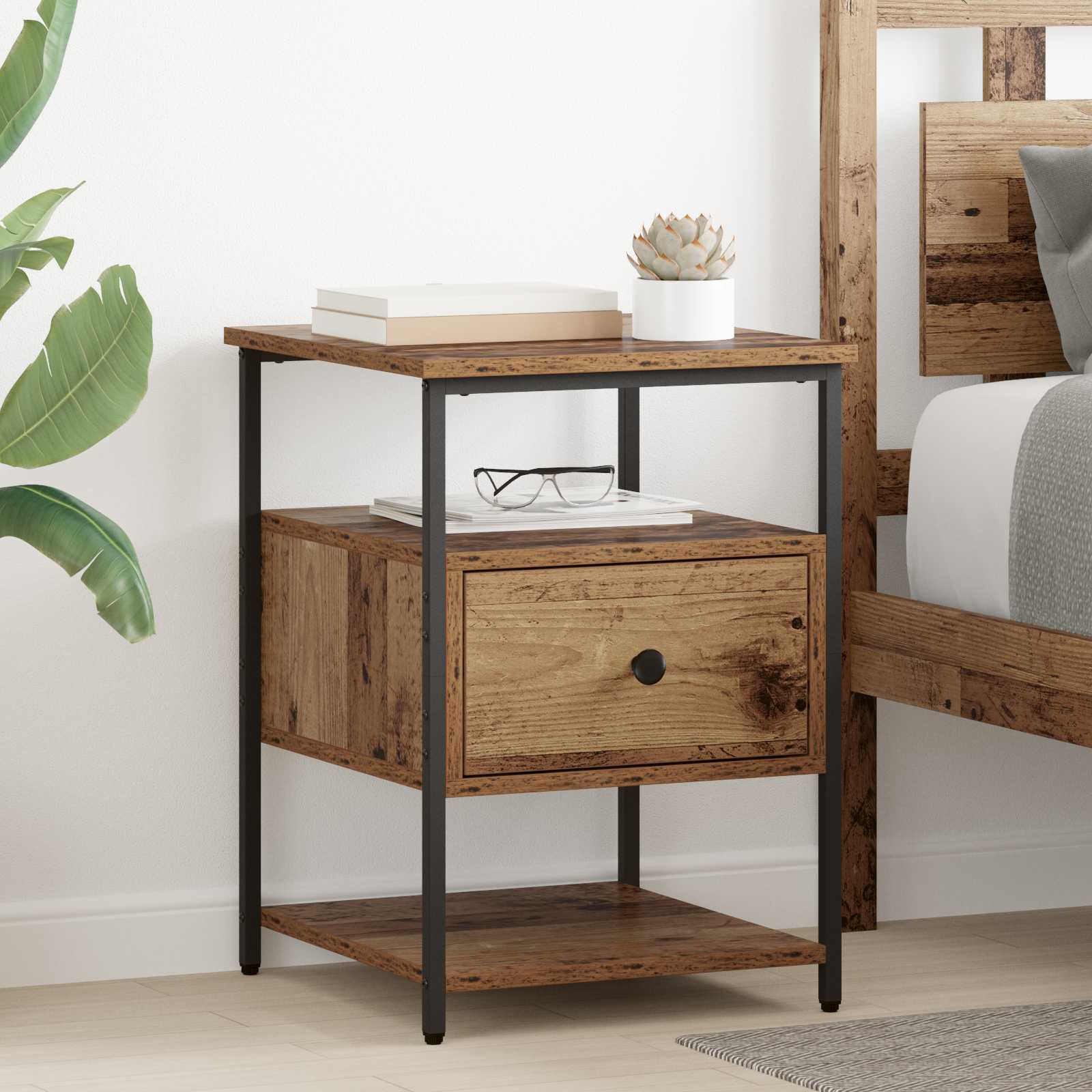 Nachtkastje met lade 2 pcs Oudhout 40 x 42 x 56 cm Bewerkt hout is nu te koop bij PeponiXL, paradijselijk wonen!
