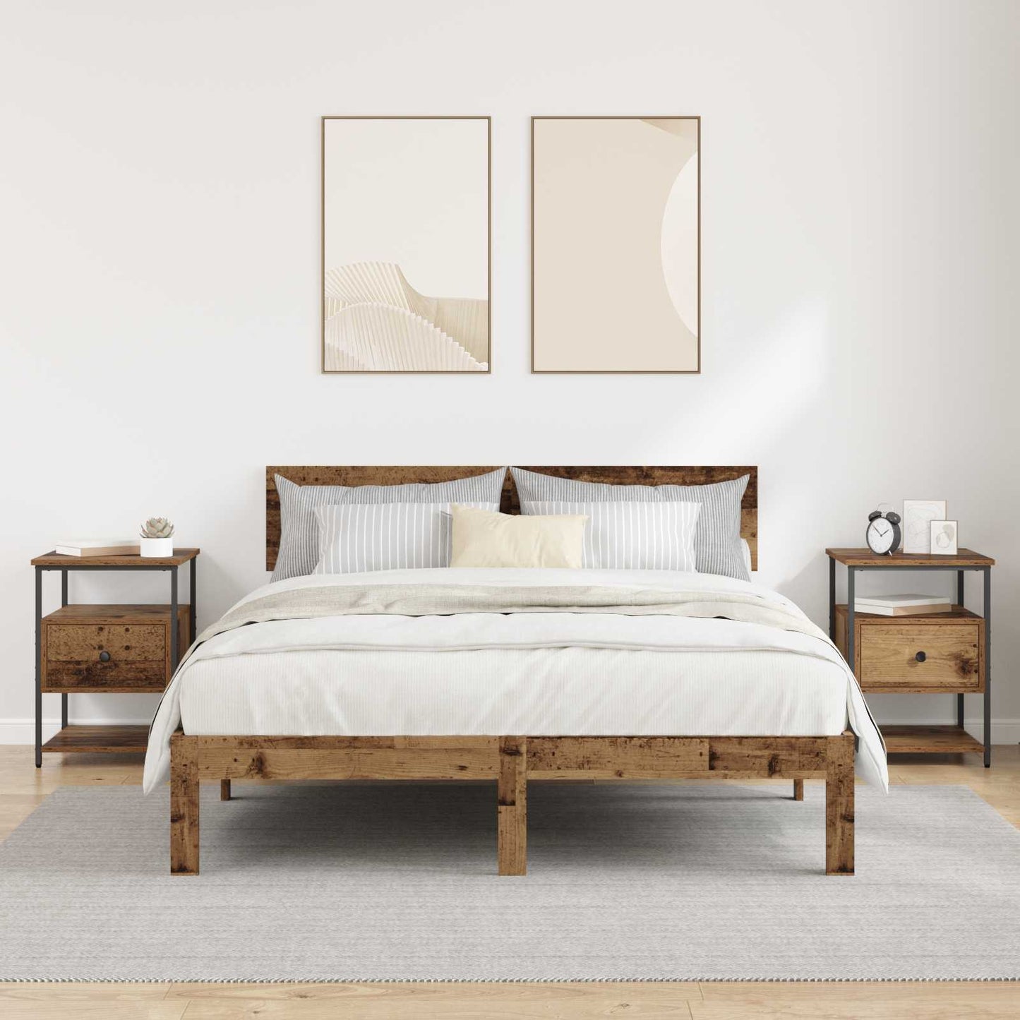 Nachtkastje met lade 2 pcs Oudhout 40 x 42 x 56 cm Bewerkt hout is nu te koop bij PeponiXL, paradijselijk wonen!