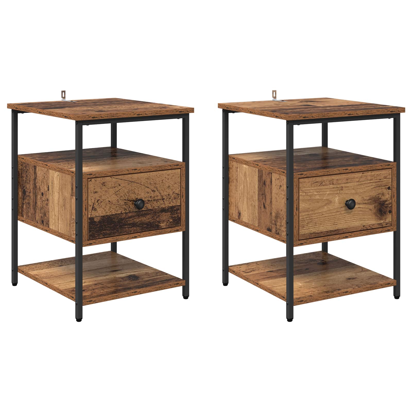 Nachtkastje met lade 2 pcs Oudhout 40 x 42 x 56 cm Bewerkt hout is nu te koop bij PeponiXL, paradijselijk wonen!