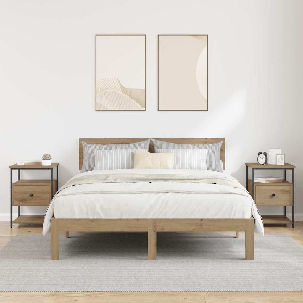 Nachtkastje 2 pcs Artisan Eiken 40 x 42 x 56 cm Bewerkt hout is nu te koop bij PeponiXL, paradijselijk wonen!