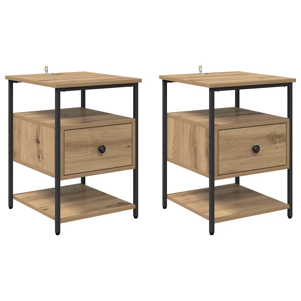 Nachtkastje 2 pcs Artisan Eiken 40 x 42 x 56 cm Bewerkt hout is nu te koop bij PeponiXL, paradijselijk wonen!