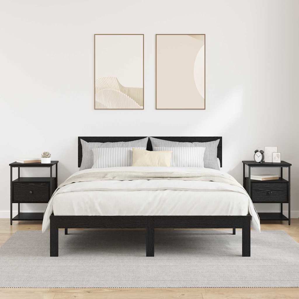 Nachtkastje 2 pcs Zwart Eiken 40 x 42 x 56 cm Bewerkt hout is nu te koop bij PeponiXL, paradijselijk wonen!