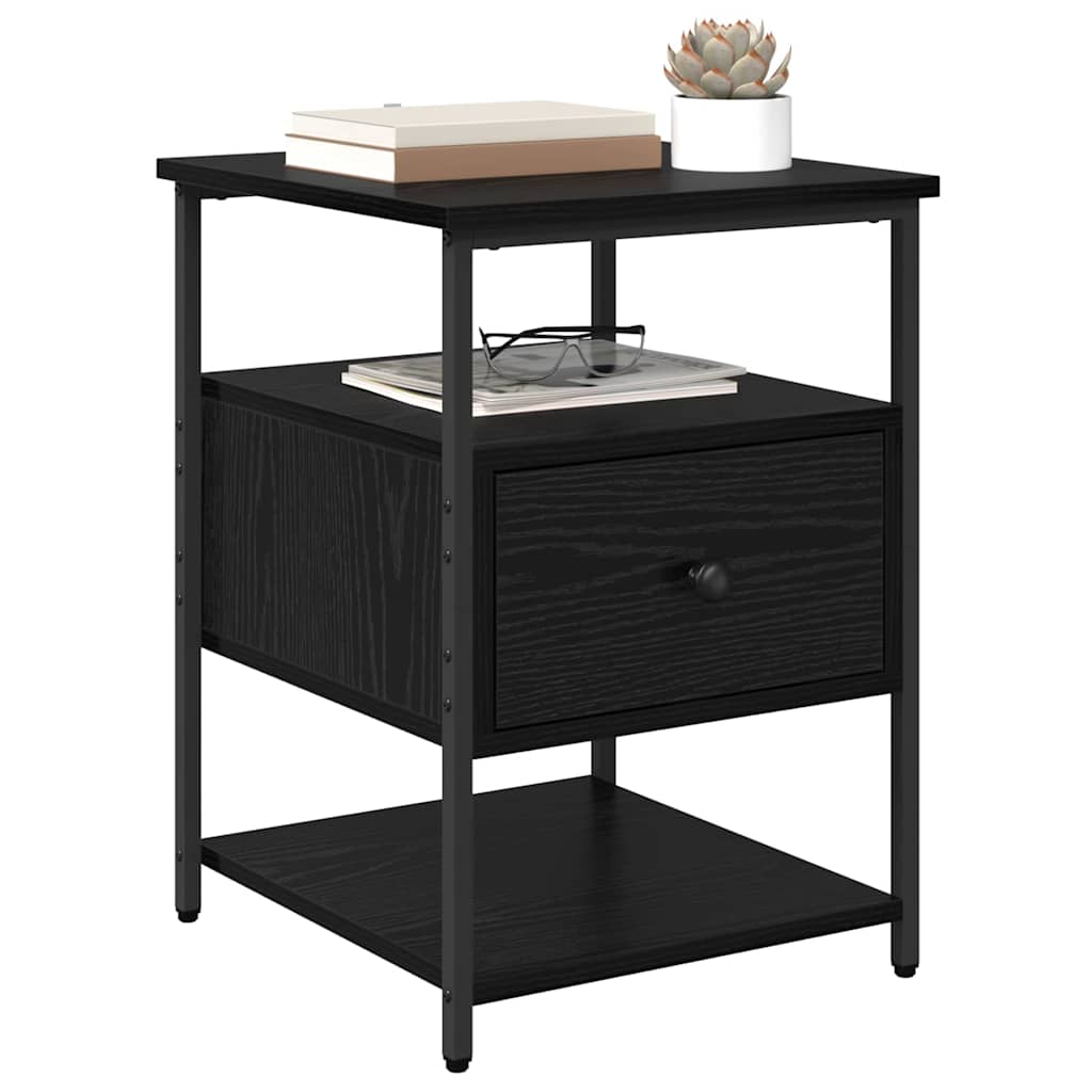 Nachtkastje 2 pcs Zwart Eiken 40 x 42 x 56 cm Bewerkt hout is nu te koop bij PeponiXL, paradijselijk wonen!