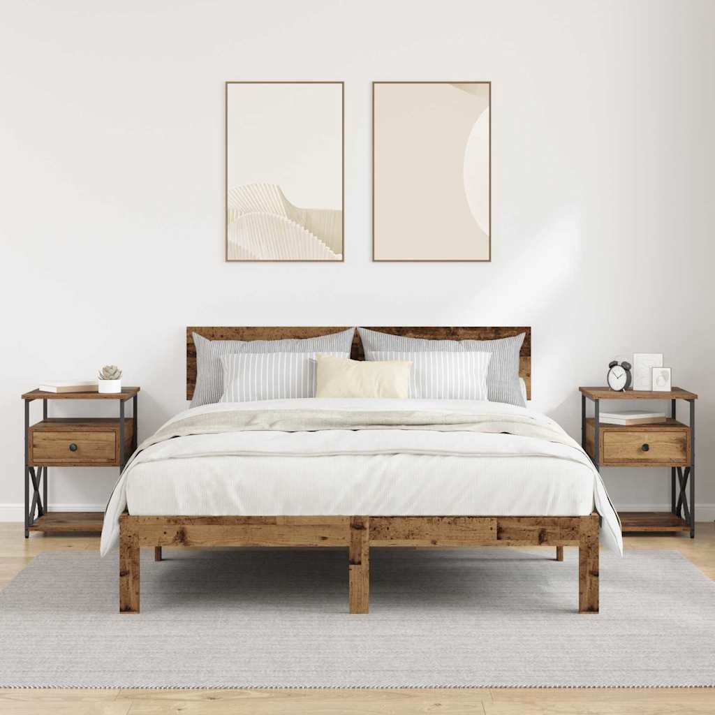 Nachtkastje met lade 2 pcs Oudhout 40 x 42 x 55 cm Bewerkt hout is nu te koop bij PeponiXL, paradijselijk wonen!