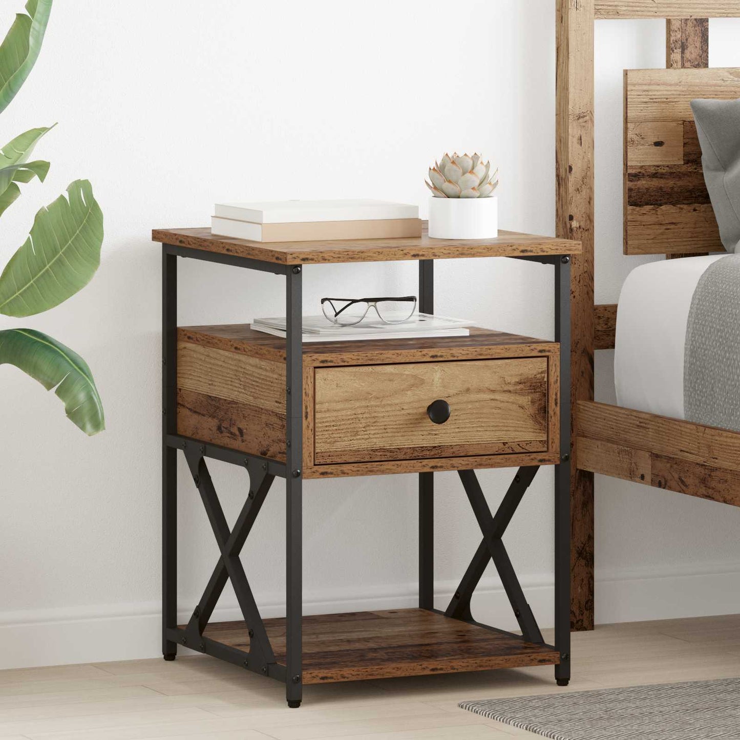 Nachtkastje met lade 2 pcs Oudhout 40 x 42 x 55 cm Bewerkt hout is nu te koop bij PeponiXL, paradijselijk wonen!