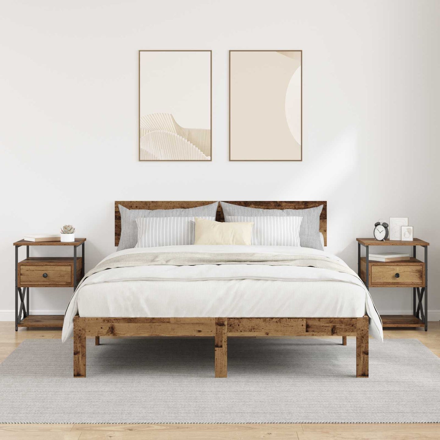 Nachtkastje met lade 2 pcs Oudhout 40 x 42 x 55 cm Bewerkt hout is nu te koop bij PeponiXL, paradijselijk wonen!