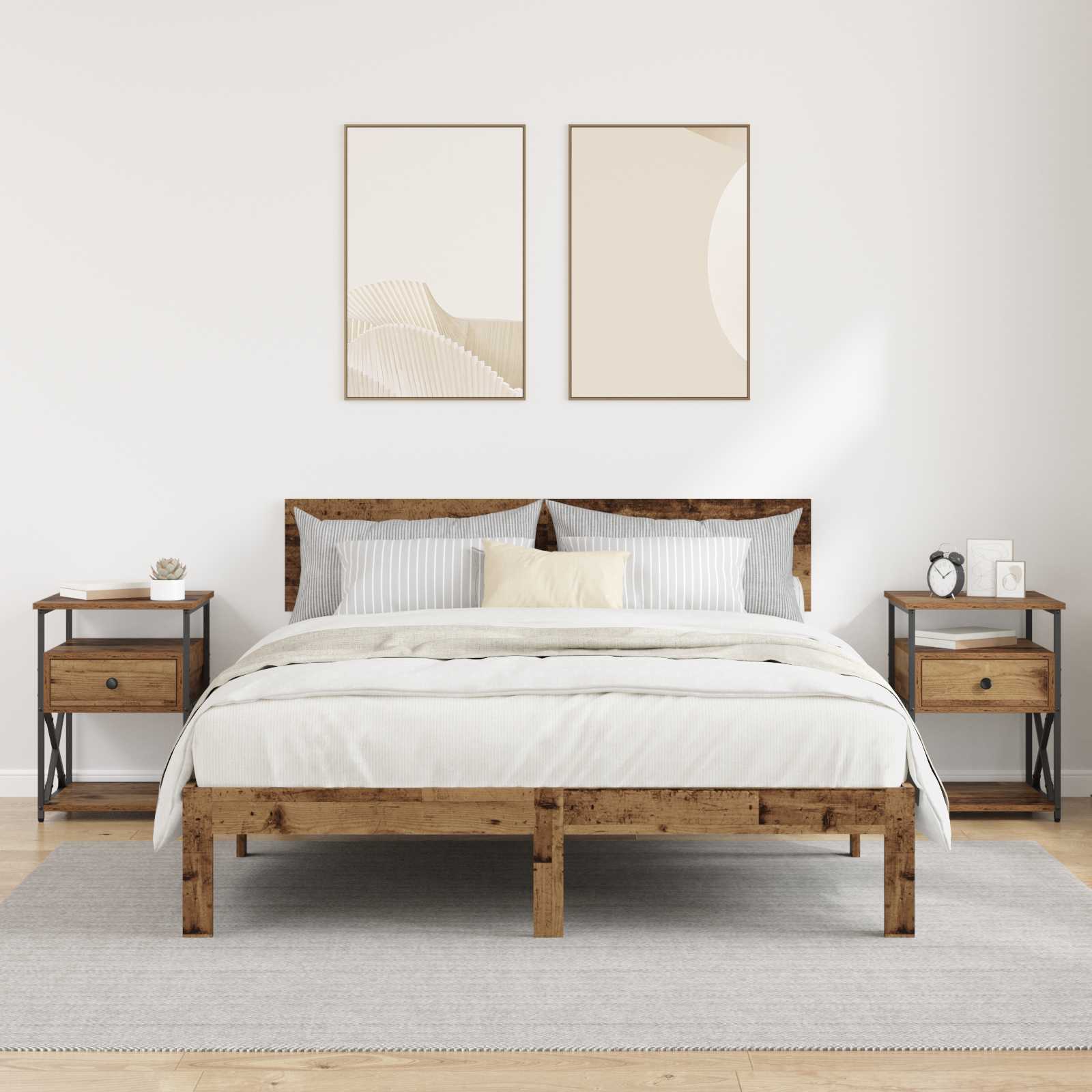 Nachtkastje met lade 2 pcs Oudhout 40 x 42 x 55 cm Bewerkt hout is nu te koop bij PeponiXL, paradijselijk wonen!