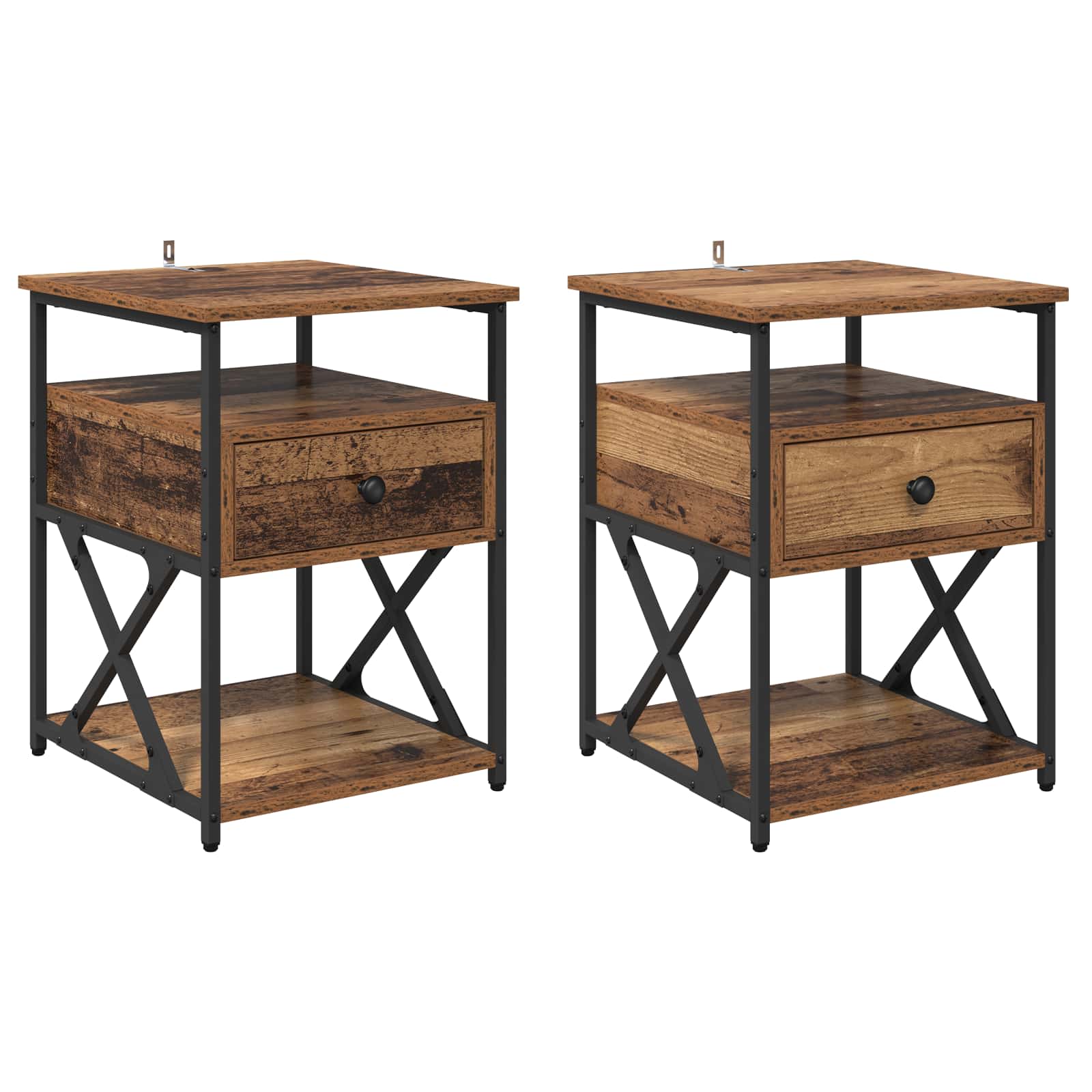 Nachtkastje met lade 2 pcs Oudhout 40 x 42 x 55 cm Bewerkt hout is nu te koop bij PeponiXL, paradijselijk wonen!