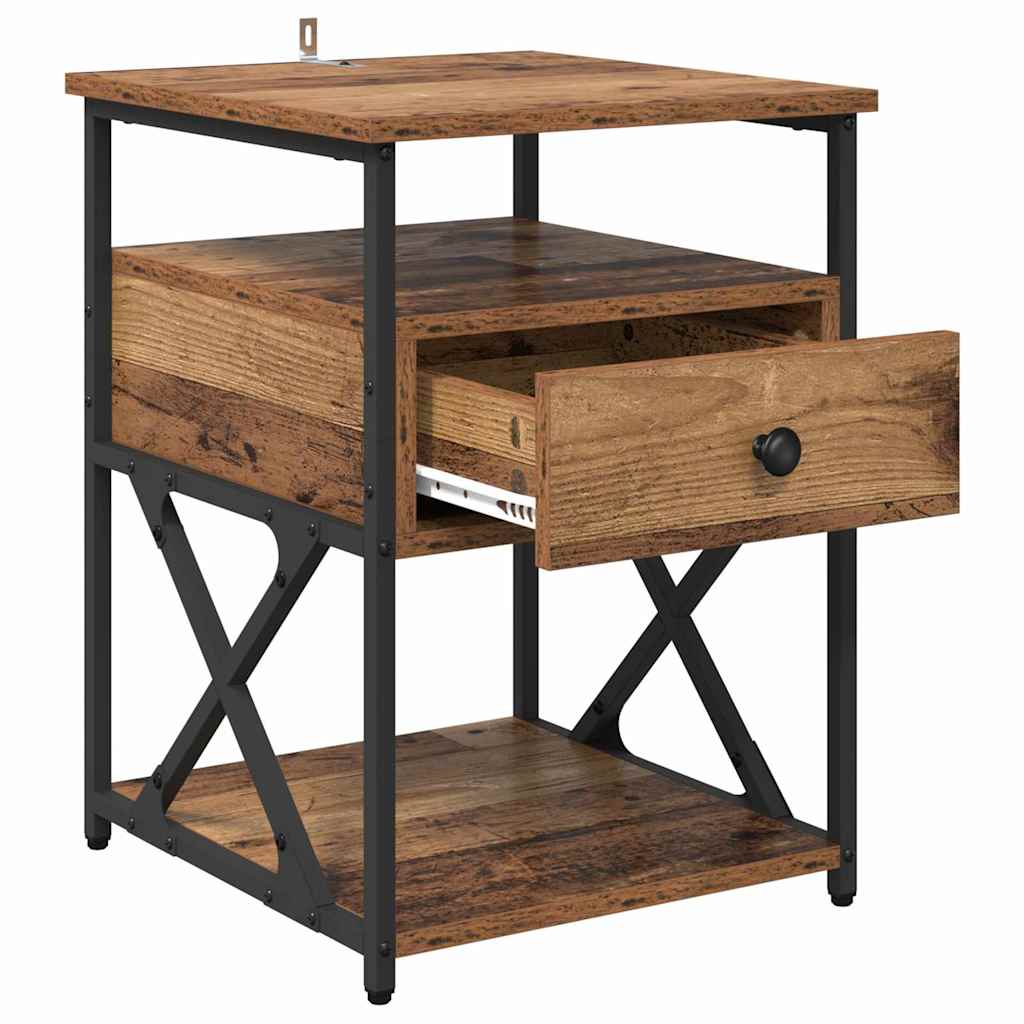 Nachtkastje met lade 2 pcs Oudhout 40 x 42 x 55 cm Bewerkt hout is nu te koop bij PeponiXL, paradijselijk wonen!