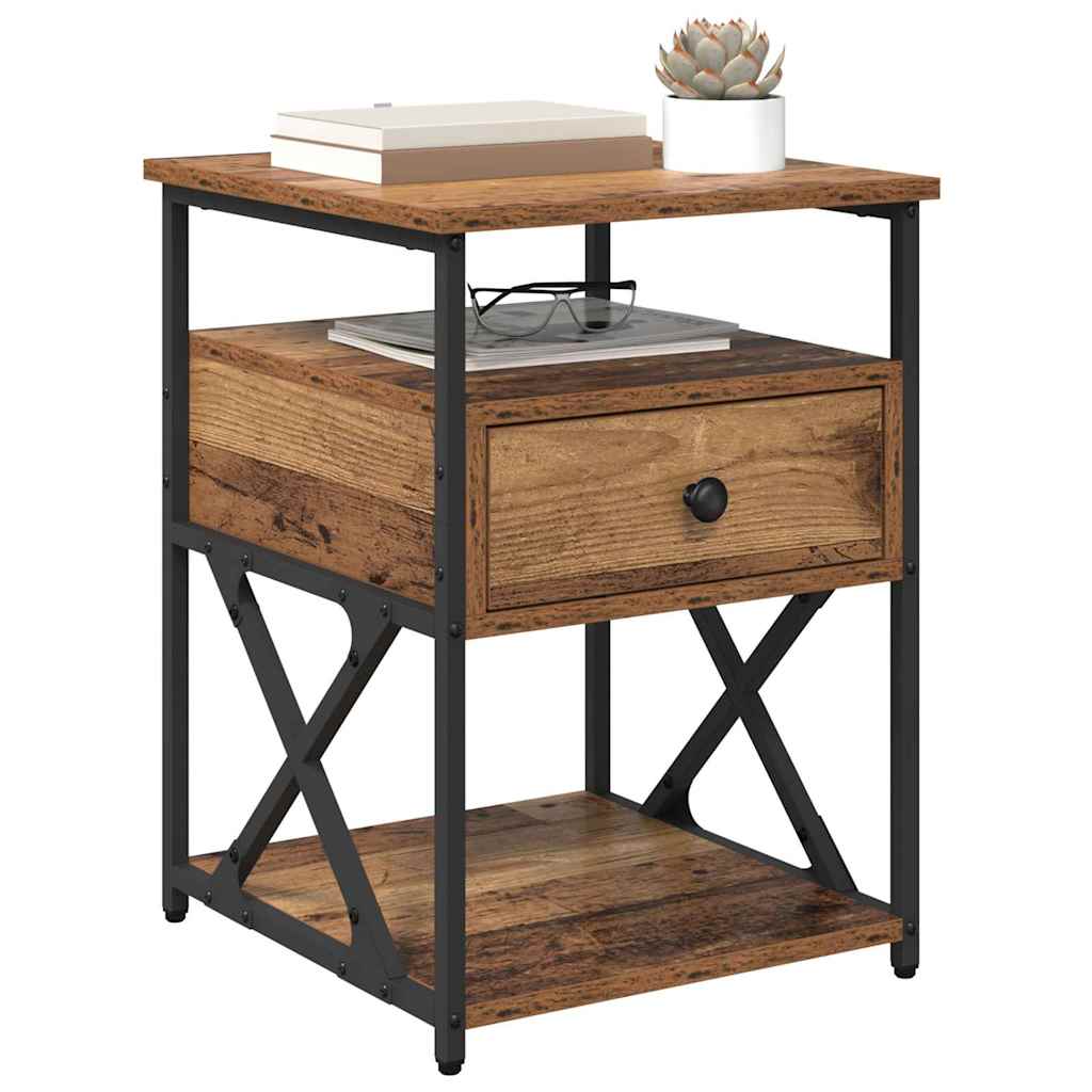Nachtkastje met lade 2 pcs Oudhout 40 x 42 x 55 cm Bewerkt hout is nu te koop bij PeponiXL, paradijselijk wonen!