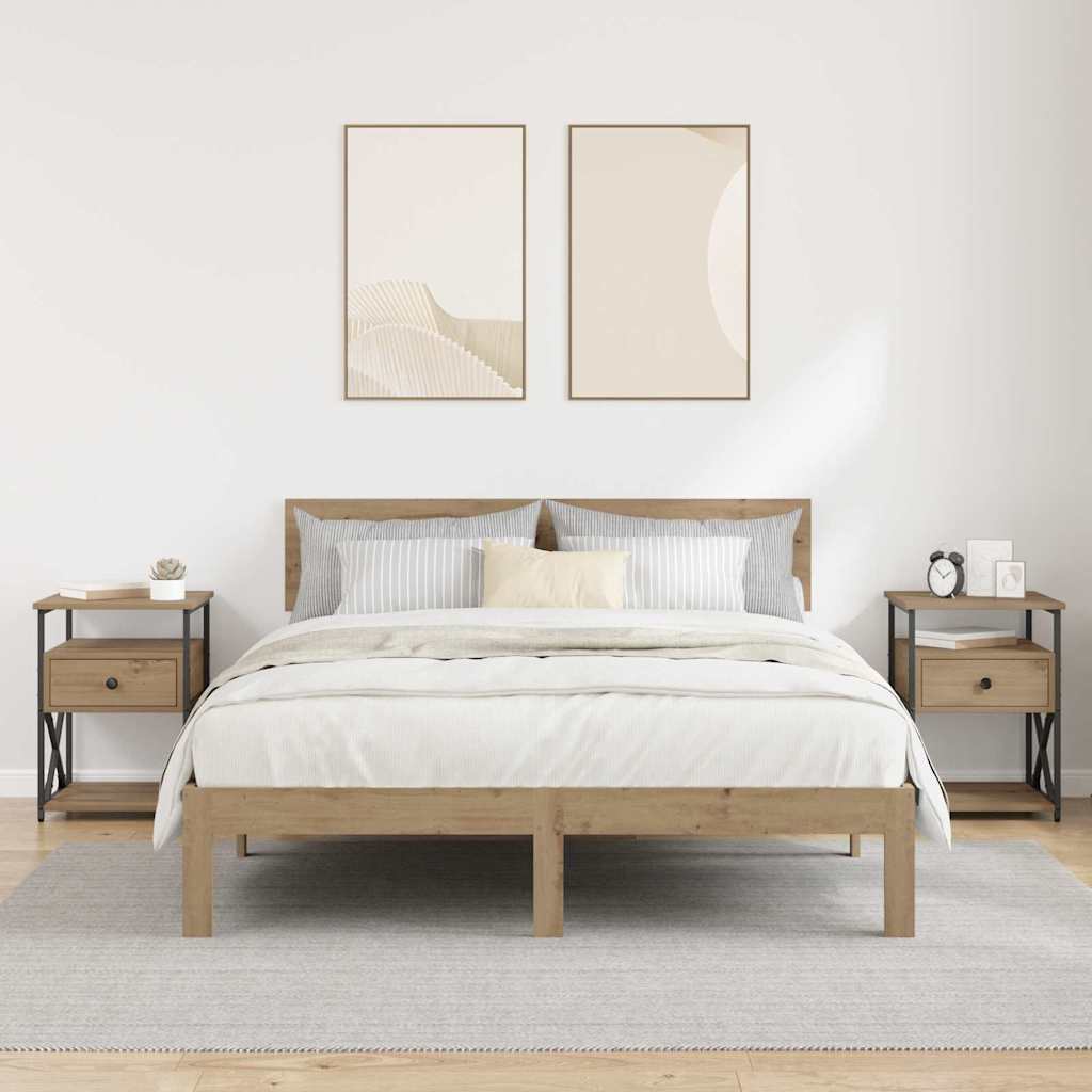 Nachtkastje 2 pcs Artisan Eiken 40 x 42 x 55 cm Bewerkt hout is nu te koop bij PeponiXL, paradijselijk wonen!