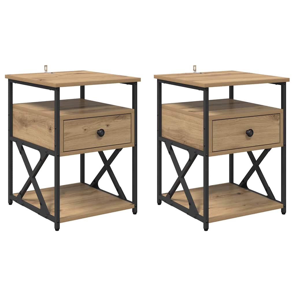 Nachtkastje 2 pcs Artisan Eiken 40 x 42 x 55 cm Bewerkt hout is nu te koop bij PeponiXL, paradijselijk wonen!