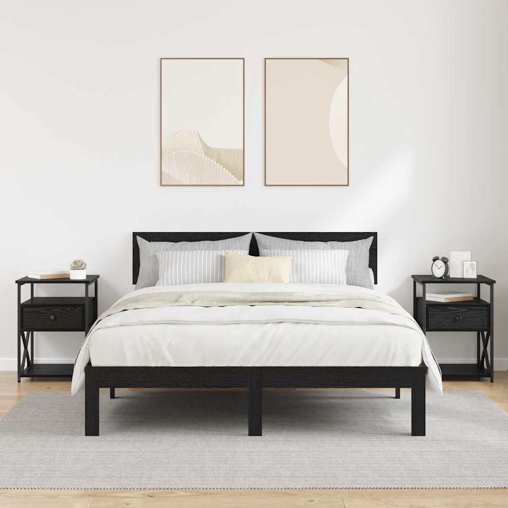 Nachtkastje 2 pcs Zwart Eiken 40 x 42 x 55 cm Bewerkt hout is nu te koop bij PeponiXL, paradijselijk wonen!