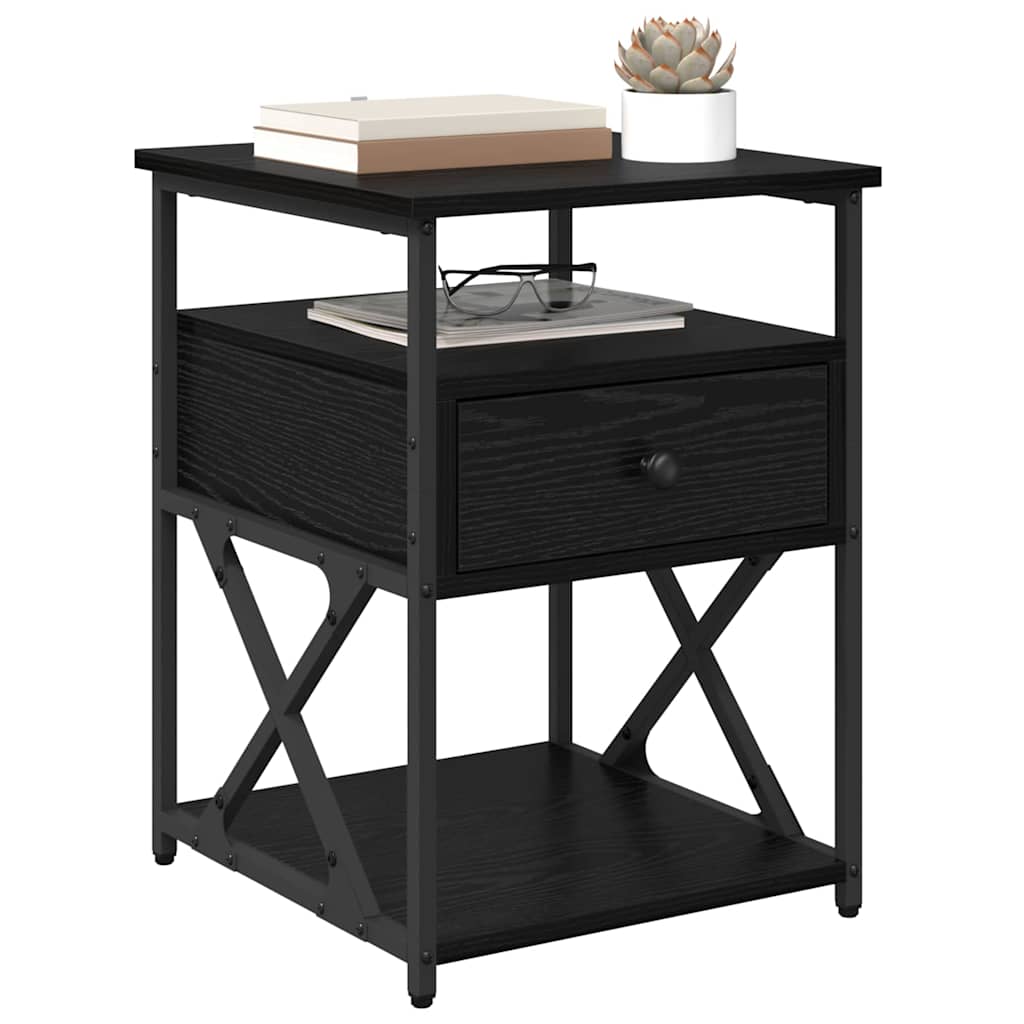 Nachtkastje 2 pcs Zwart Eiken 40 x 42 x 55 cm Bewerkt hout is nu te koop bij PeponiXL, paradijselijk wonen!