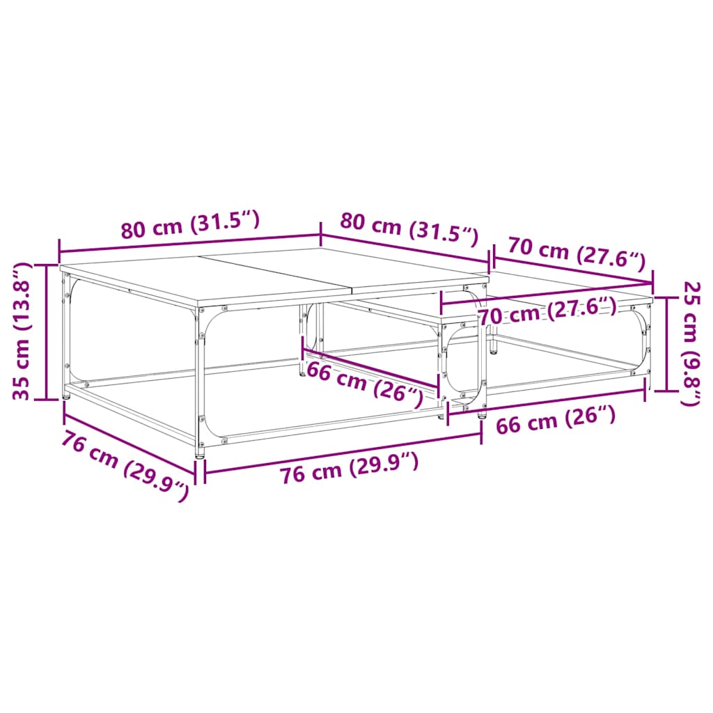 Salontafel 2 pcs Artisan Eiken Bewerkt hout is nu te koop bij PeponiXL, paradijselijk wonen!