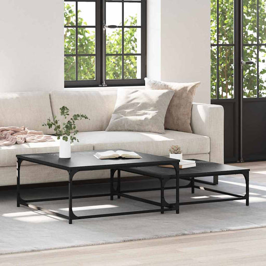 Salontafel 2 pcs Zwart Eiken Bewerkt hout is nu te koop bij PeponiXL, paradijselijk wonen!
