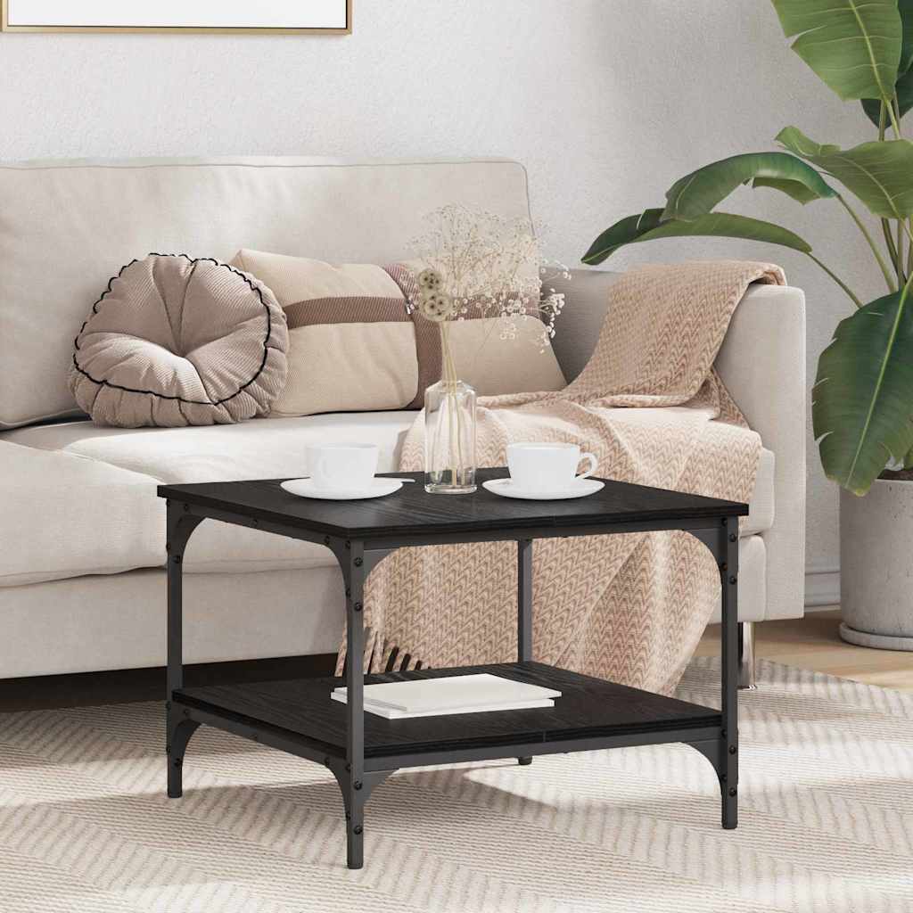 Salontafel Zwart Eiken 55 x 55 x 40 cm Bewerkt hout is nu te koop bij PeponiXL, paradijselijk wonen!