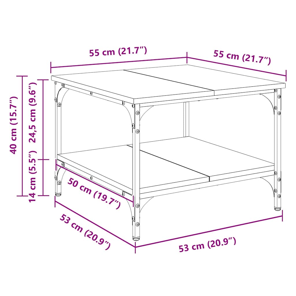 Salontafel Zwart Eiken 55 x 55 x 40 cm Bewerkt hout is nu te koop bij PeponiXL, paradijselijk wonen!