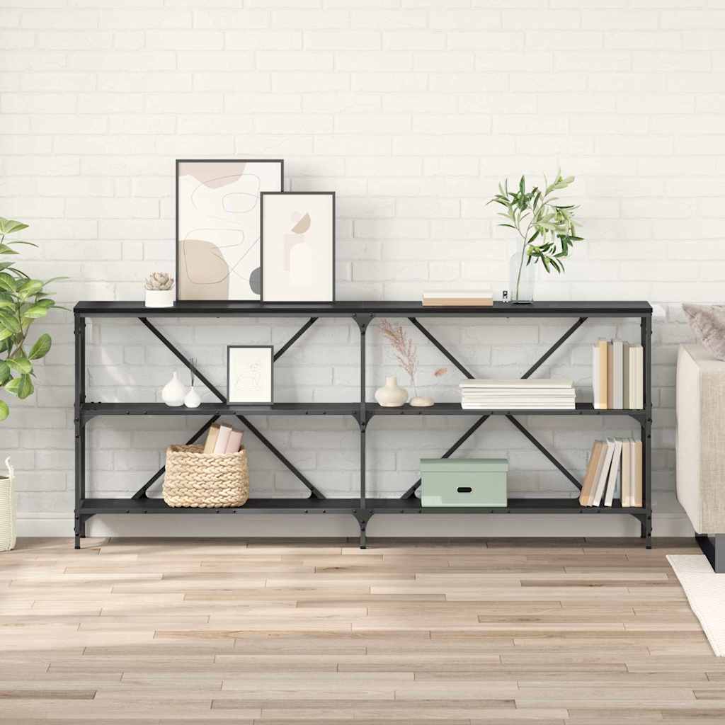 Wandtafel met plank Zwart Eiken 180 x 30 x 75 cm Bewerkt hout is nu te koop bij PeponiXL, paradijselijk wonen!