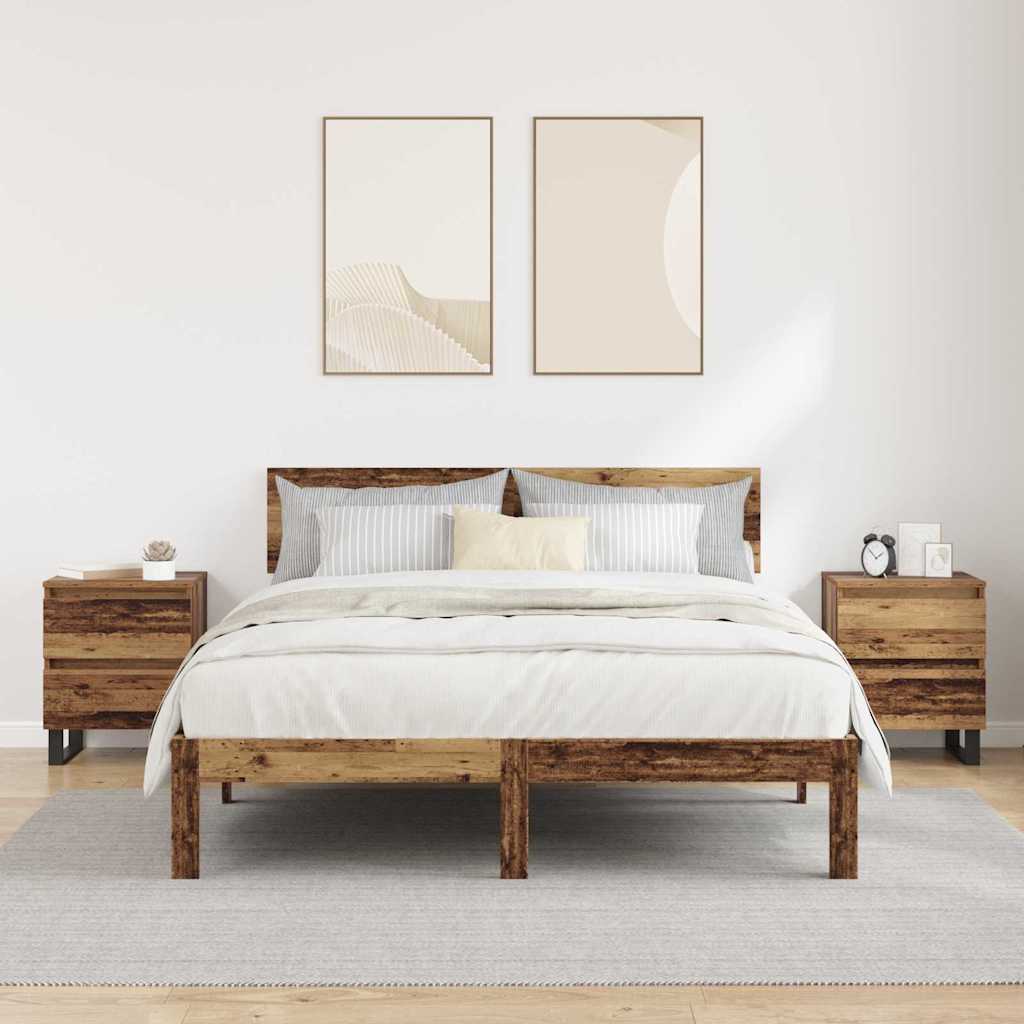 Nachtkastje met lade 2 pcs Oudhout 40 x 35 x 50 cm Bewerkt hout is nu te koop bij PeponiXL, paradijselijk wonen!