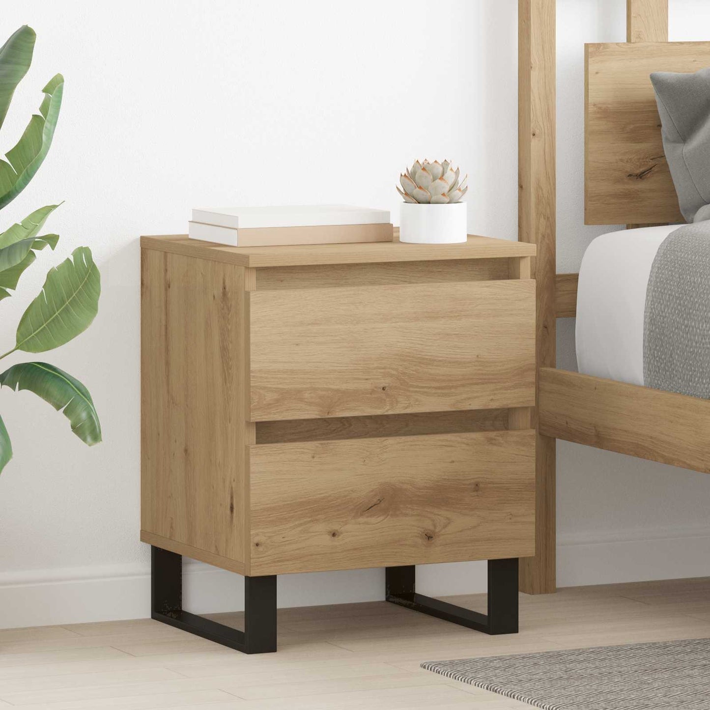Nachtkastje 2 pcs Artisan Eiken 40 x 35 x 50 cm Bewerkt hout is nu te koop bij PeponiXL, paradijselijk wonen!