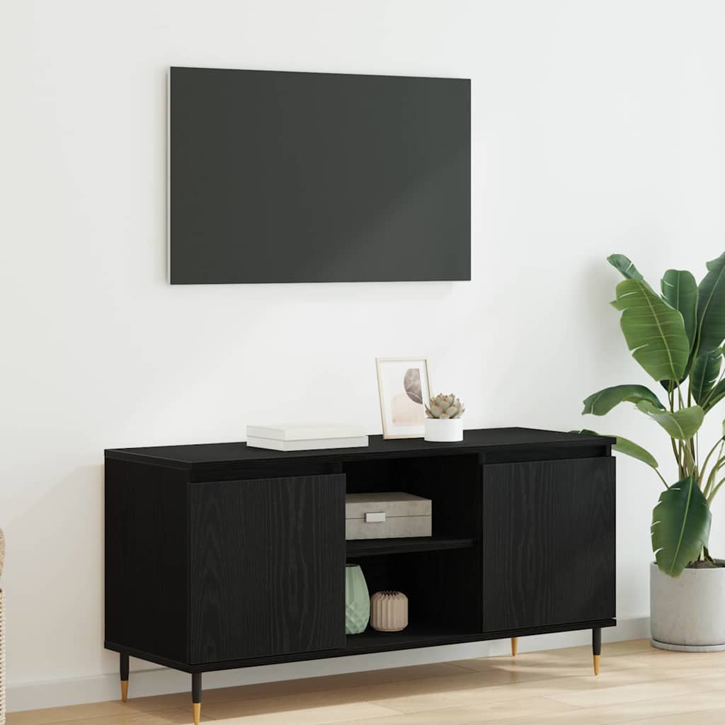 TV-kast Zwart Eiken 104 x 35 x 50 cm Bewerkt hout is nu te koop bij PeponiXL, paradijselijk wonen!
