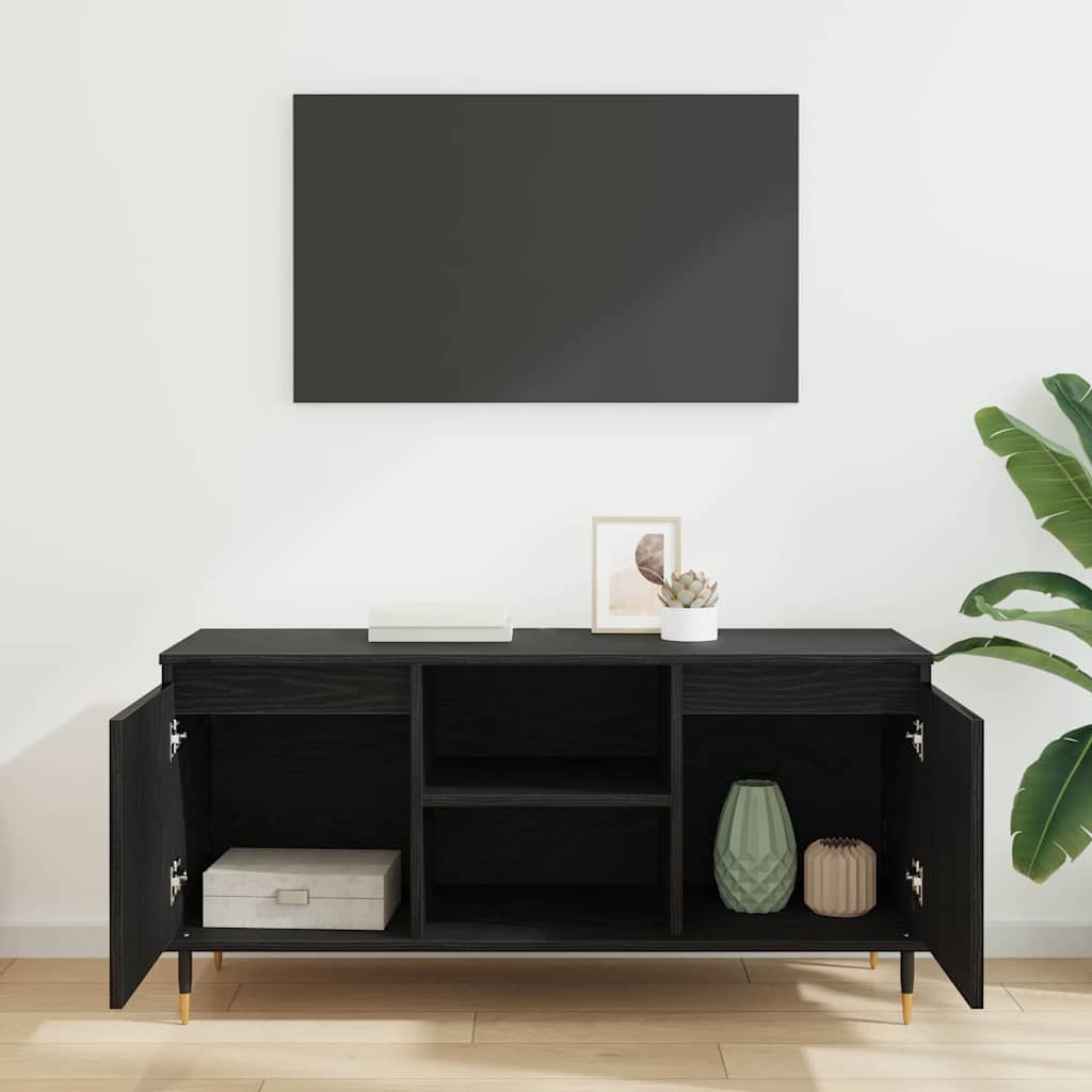 TV-kast Zwart Eiken 104 x 35 x 50 cm Bewerkt hout is nu te koop bij PeponiXL, paradijselijk wonen!
