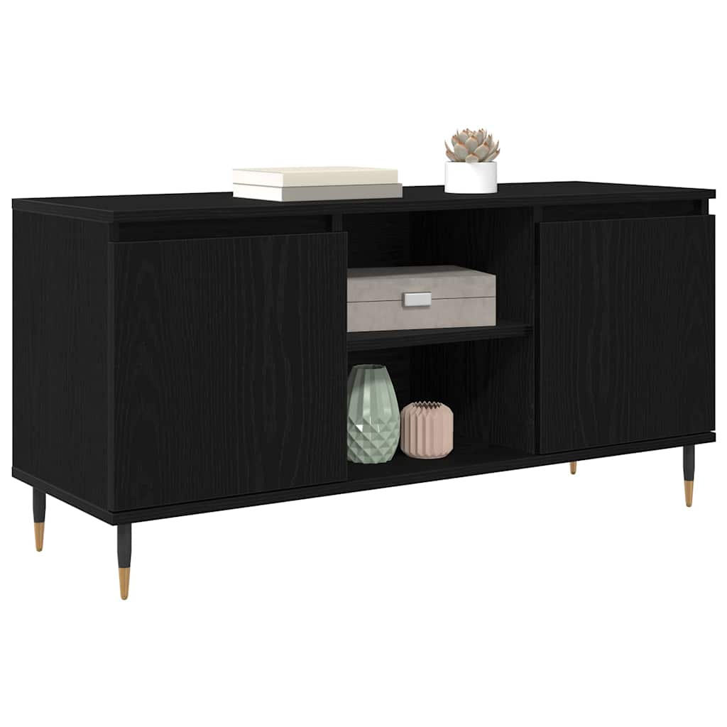 TV-kast Zwart Eiken 104 x 35 x 50 cm Bewerkt hout is nu te koop bij PeponiXL, paradijselijk wonen!