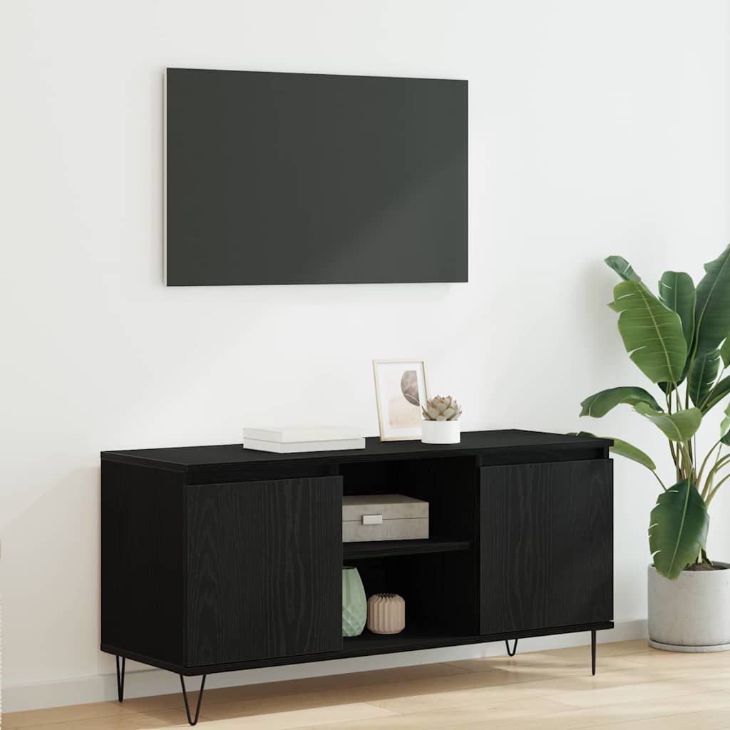 TV-kast Zwart Eiken 104 x 35 x 50 cm Bewerkt hout is nu te koop bij PeponiXL, paradijselijk wonen!
