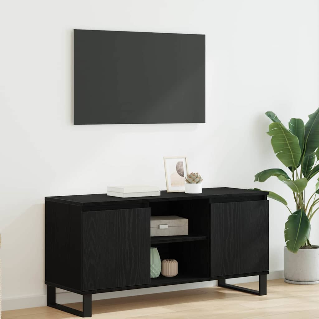 TV-kast Zwart Eiken 104 x 35 x 50 cm Bewerkt hout is nu te koop bij PeponiXL, paradijselijk wonen!