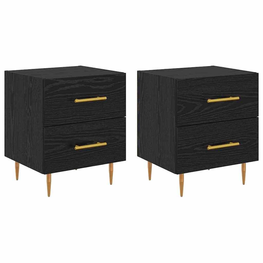 Nachtkastje 2 pcs Zwart Eiken 40 x 35 x 47,5 cm Bewerkt hout is nu te koop bij PeponiXL, paradijselijk wonen!