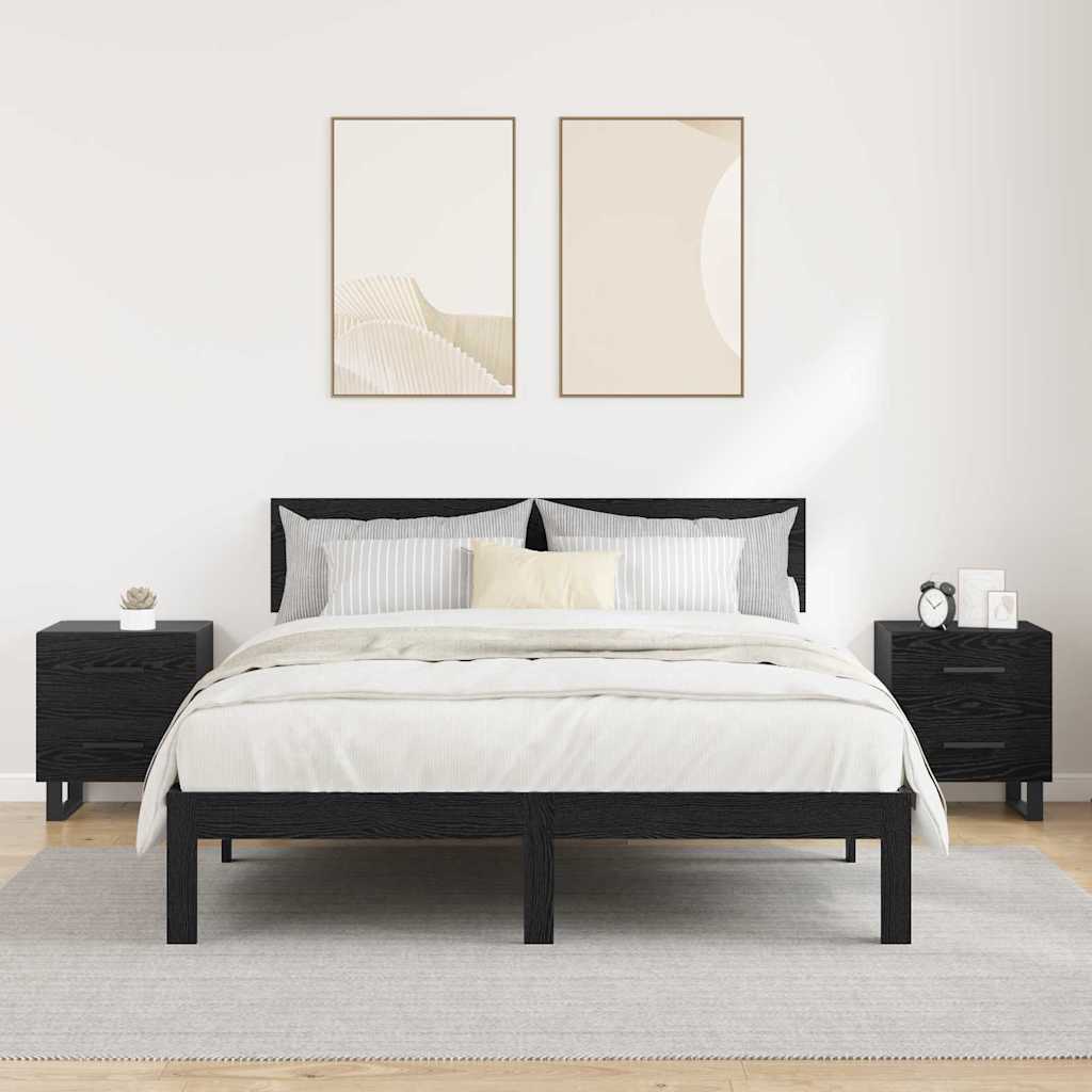 Nachtkastje 2 pcs Zwart Eiken 40 x 35 x 47,5 cm Bewerkt hout is nu te koop bij PeponiXL, paradijselijk wonen!