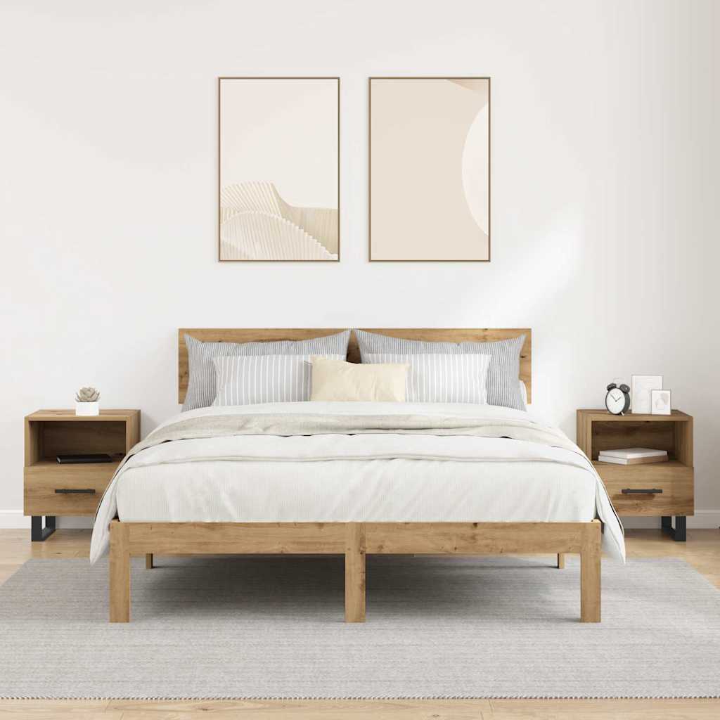 Nachtkastje 2 pcs Artisan Eiken 40 x 35 x 47,5 cm Bewerkt hout is nu te koop bij PeponiXL, paradijselijk wonen!