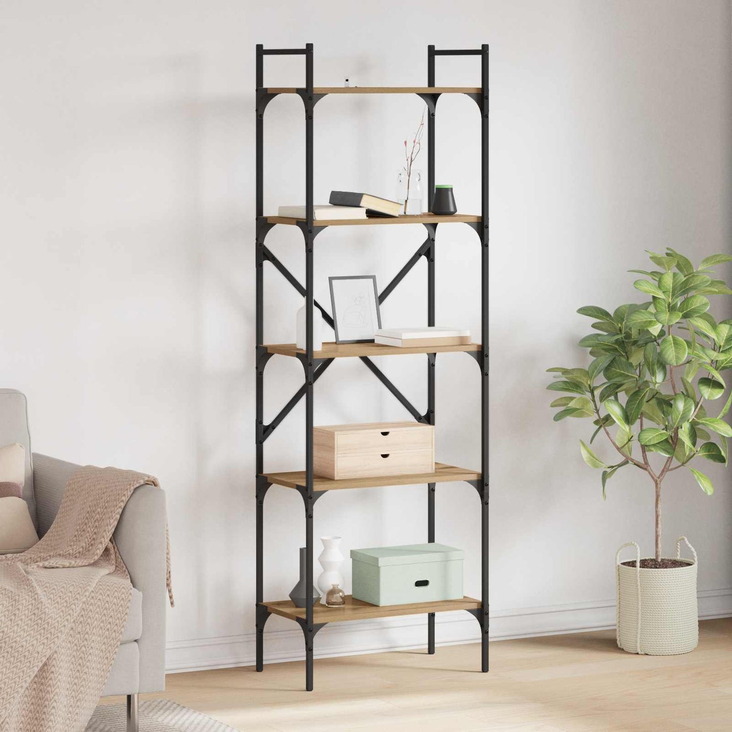 Boekenkast 5-laags 56 x 32 x 174 cm Bewerkt hout Artisan Eiken is nu te koop bij PeponiXL, paradijselijk wonen!