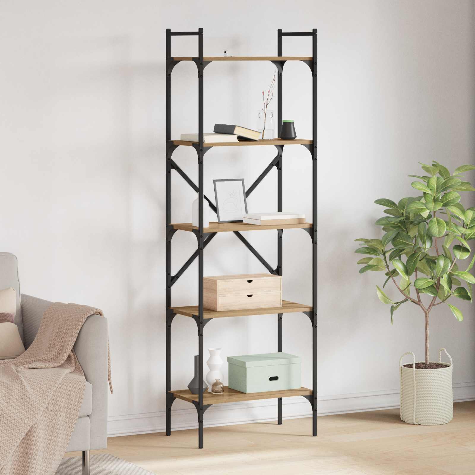 Boekenkast 5-laags 56 x 32 x 174 cm Bewerkt hout Artisan Eiken is nu te koop bij PeponiXL, paradijselijk wonen!