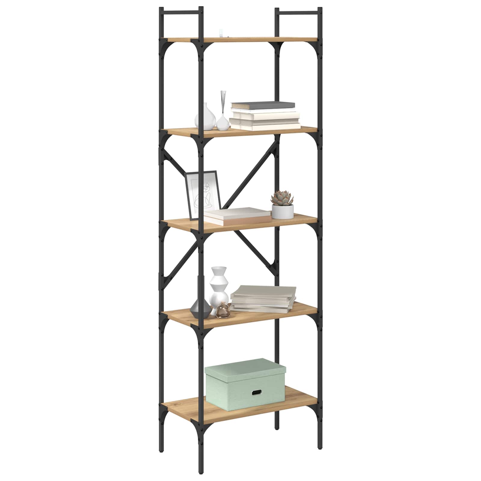 Boekenkast 5-laags 56 x 32 x 174 cm Bewerkt hout Artisan Eiken is nu te koop bij PeponiXL, paradijselijk wonen!