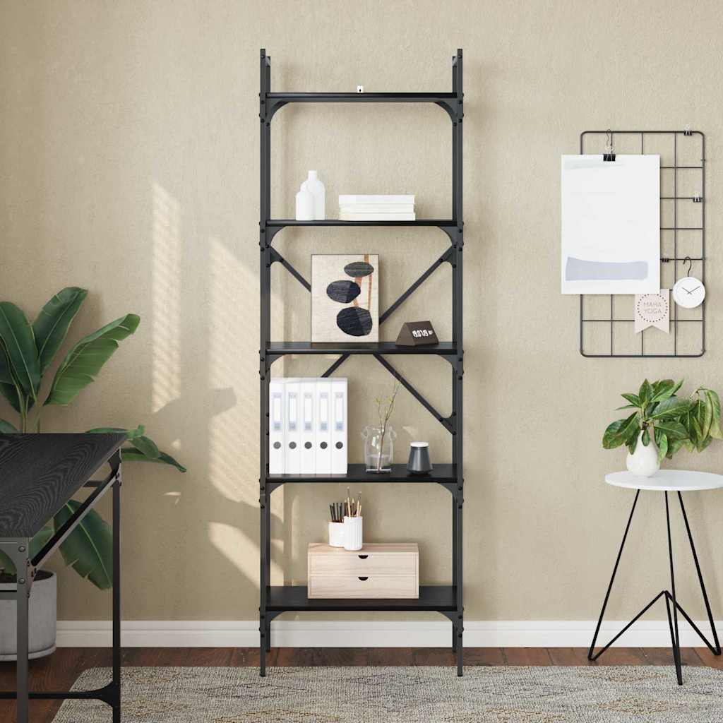 Boekenkast Zwart Eiken 56 x 32 x 174 cm Bewerkt hout is nu te koop bij PeponiXL, paradijselijk wonen!