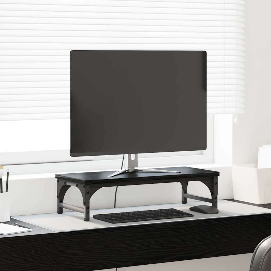 Monitor Stand Zwart Eiken 55 x 23 x 14 cm Bewerkt hout is nu te koop bij PeponiXL, paradijselijk wonen!