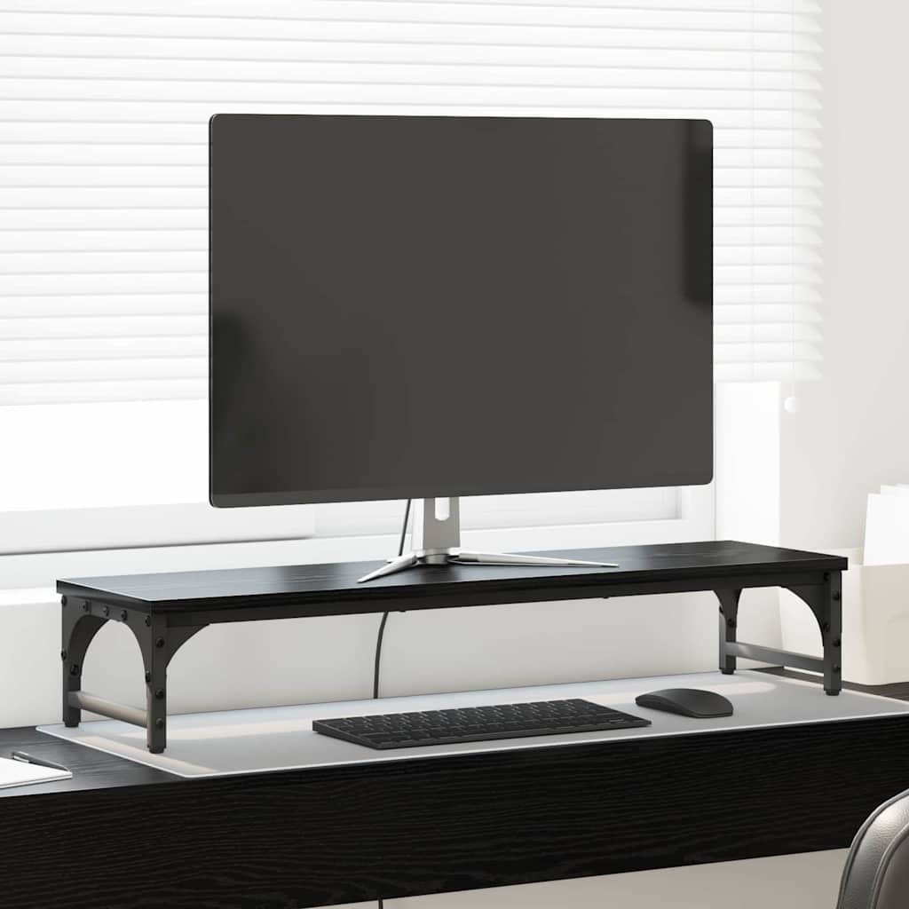 Monitor Stand Zwart Eiken 85 x 23 x 15,5 cm Bewerkt hout is nu te koop bij PeponiXL, paradijselijk wonen!
