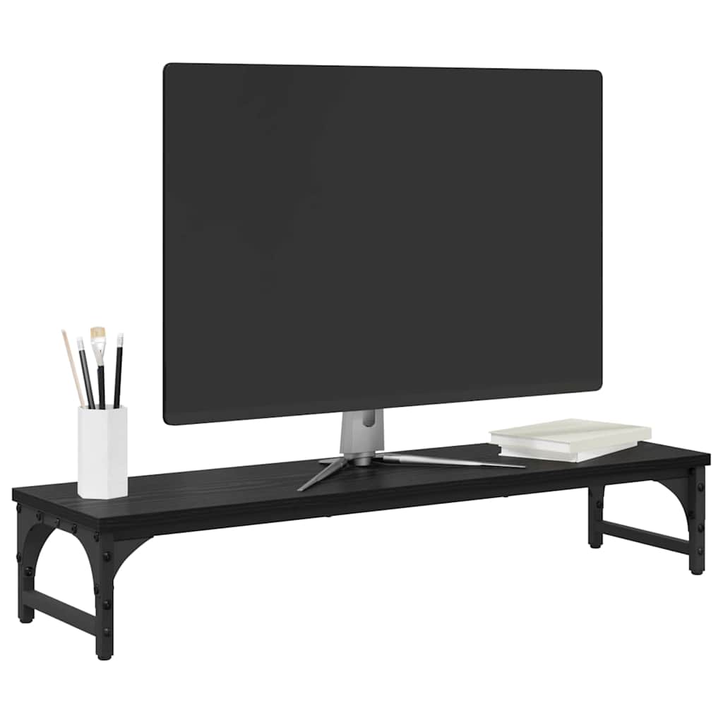 Monitor Stand Zwart Eiken 85 x 23 x 15,5 cm Bewerkt hout is nu te koop bij PeponiXL, paradijselijk wonen!
