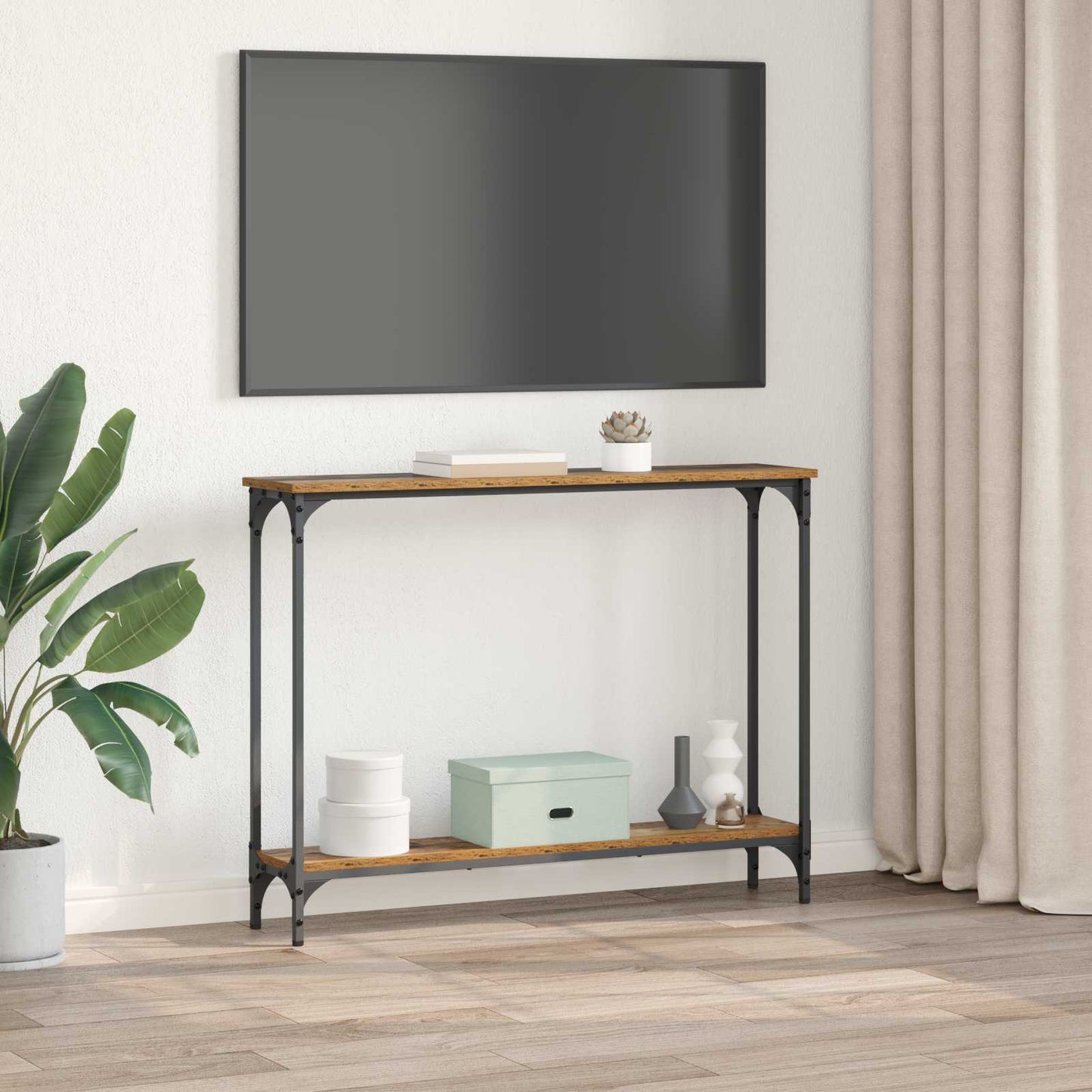 Wandtafel met plank Oud Hout 100 x 22,5 x 75 cm Bewerkt hout is nu te koop bij PeponiXL, paradijselijk wonen!