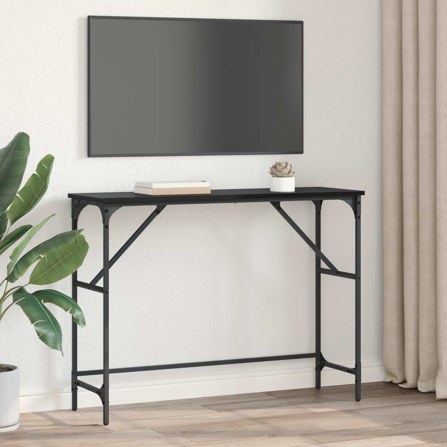 Wandtafel Zwart Eiken 100 x 32 x 75 cm Bewerkt hout is nu te koop bij PeponiXL, paradijselijk wonen!