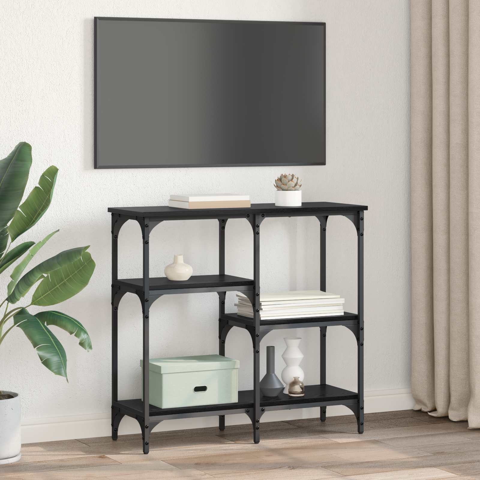 Wandtafel met plank Zwart Eiken 80 x 29 x 75 cm Bewerkt hout is nu te koop bij PeponiXL, paradijselijk wonen!
