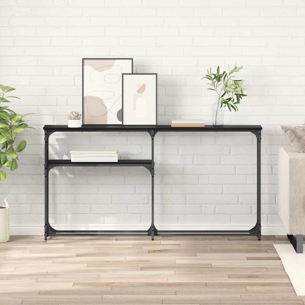 Consoletafel Zwart Eiken 146 x 22,5 x 75 cm Bewerkt hout is nu te koop bij PeponiXL, paradijselijk wonen!