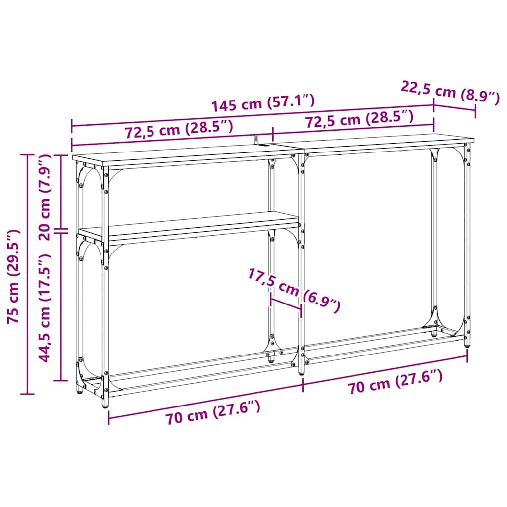 Consoletafel Zwart Eiken 146 x 22,5 x 75 cm Bewerkt hout is nu te koop bij PeponiXL, paradijselijk wonen!