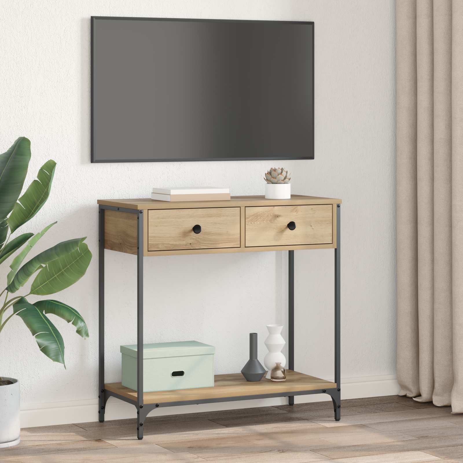 Wandtafel met lade Artisan Eiken 75 x 34,5 x 75 cm Bewerkt hout is nu te koop bij PeponiXL, paradijselijk wonen!
