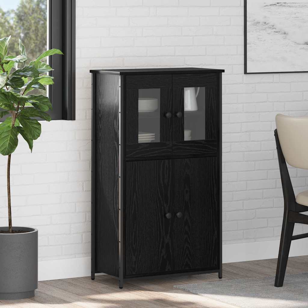 Highboard Zwart Eiken 62 x 32 x 106,5 cm Bewerkt hout is nu te koop bij PeponiXL, paradijselijk wonen!